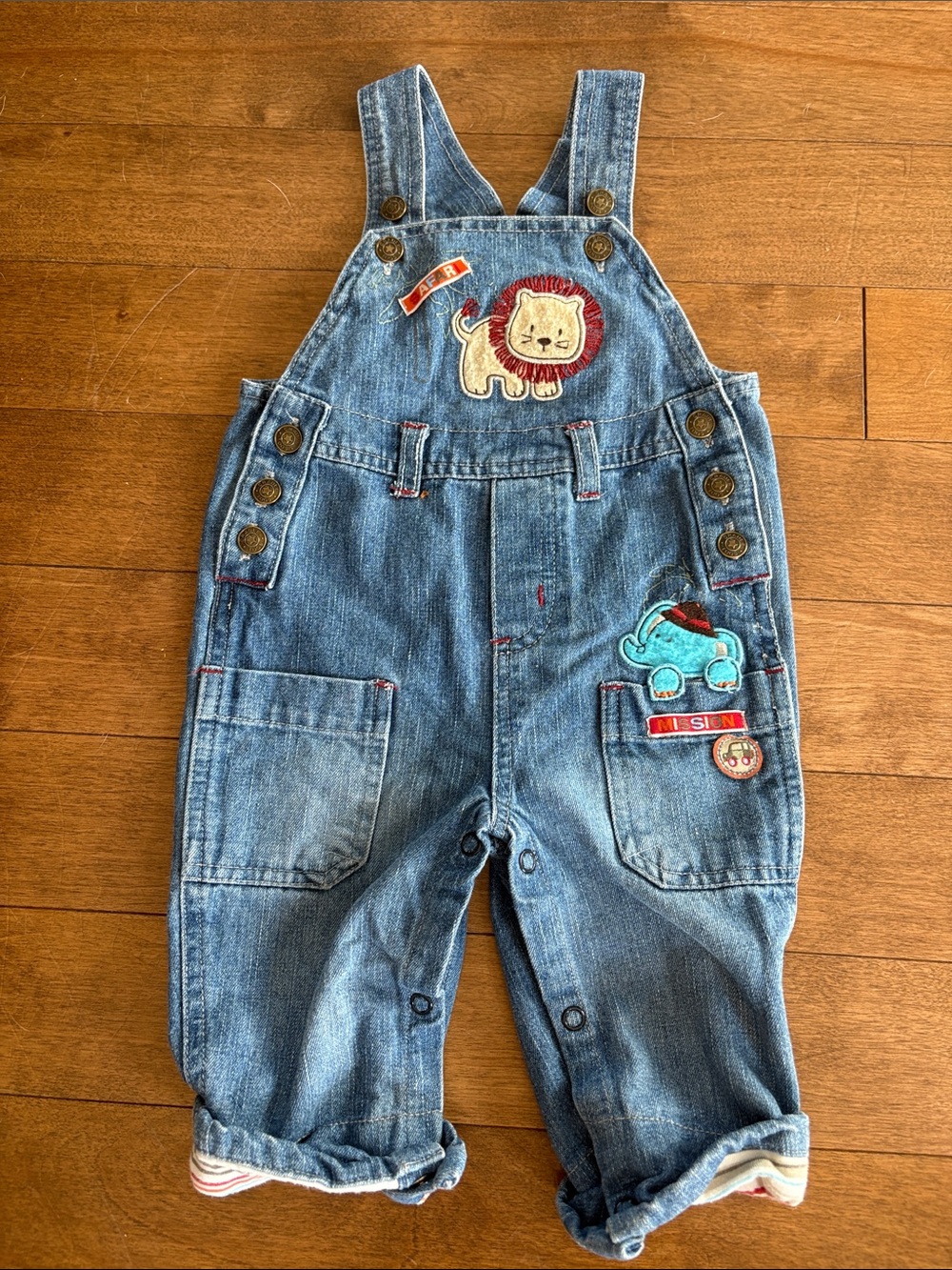 Denim Blue Kids Overalls with Lion & Car Patches
